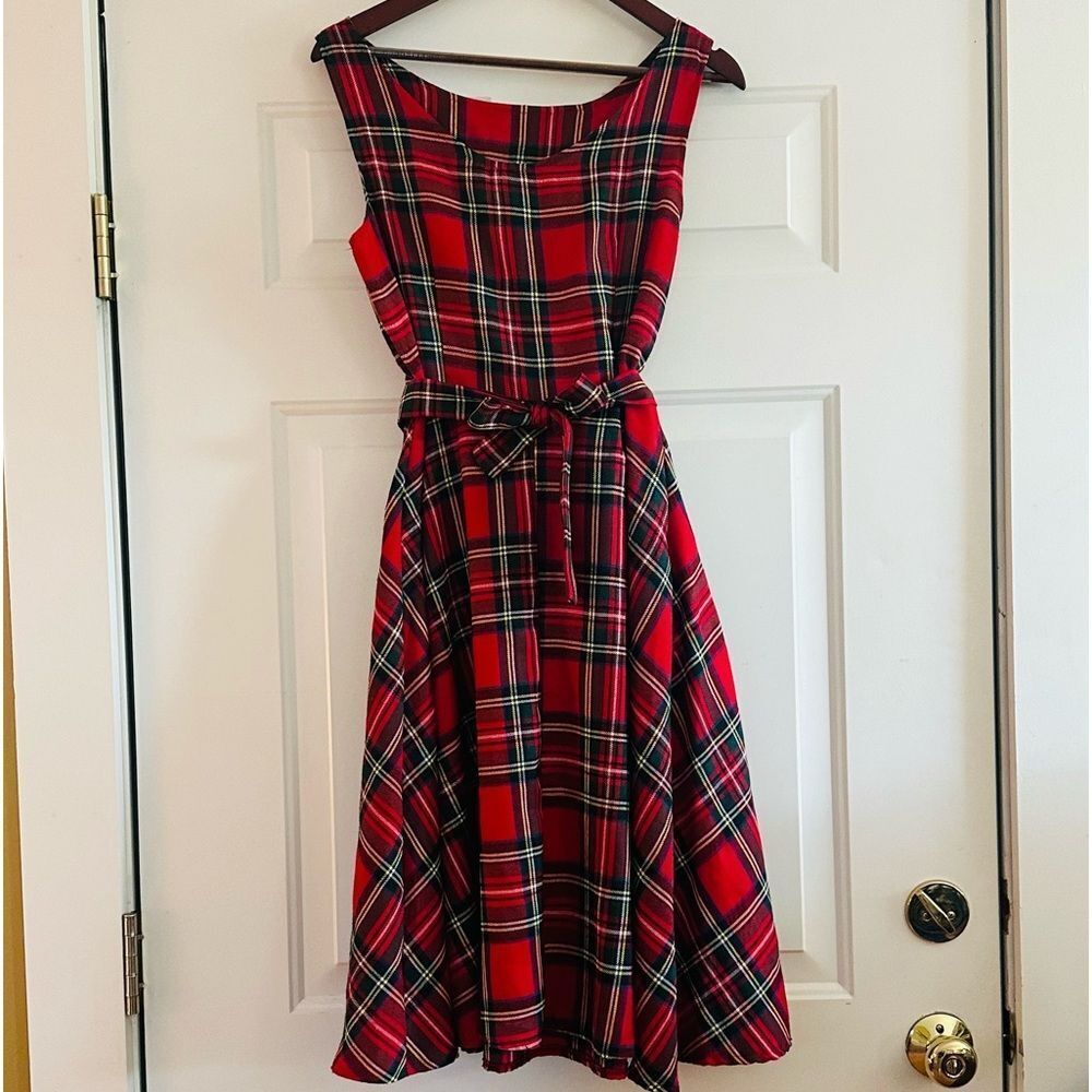 Vintage red plaid sleeveless midi dress size large - Picture 1 of 5